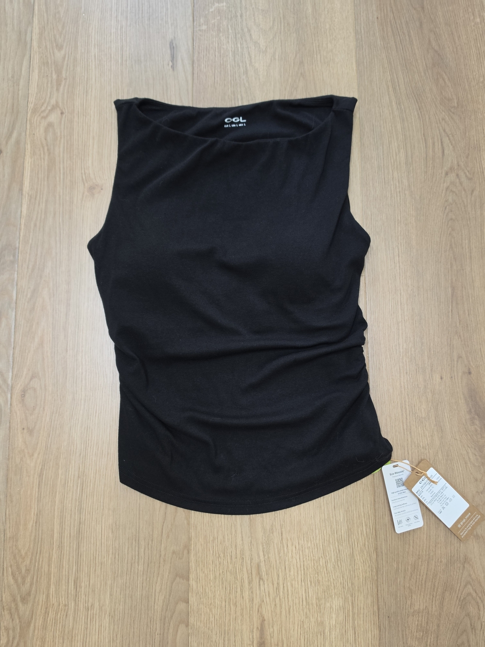 OGL Eco-Mousse Black Ruched Sleeveless Brami Top Built-In Bra L